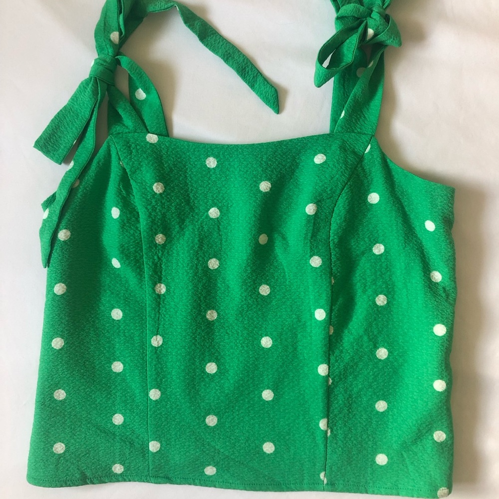 Old Navy Polka Dot Bow Crop Top Green Cream S